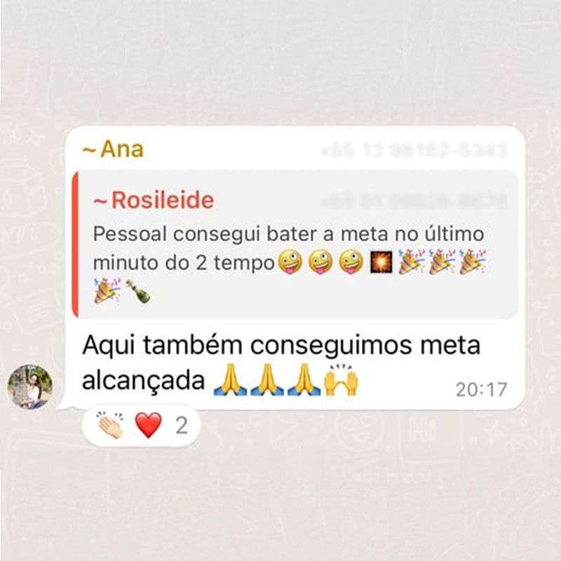 Print de WhatsApp: lojista comemorando o resultado