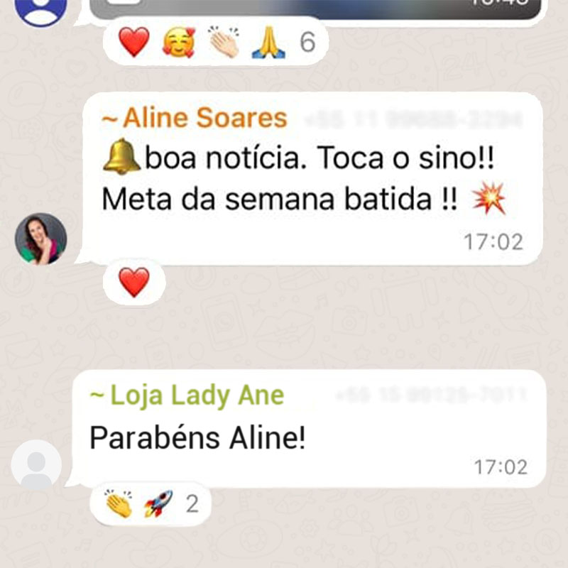Print de WhatsApp: lojista comemorando o resultado