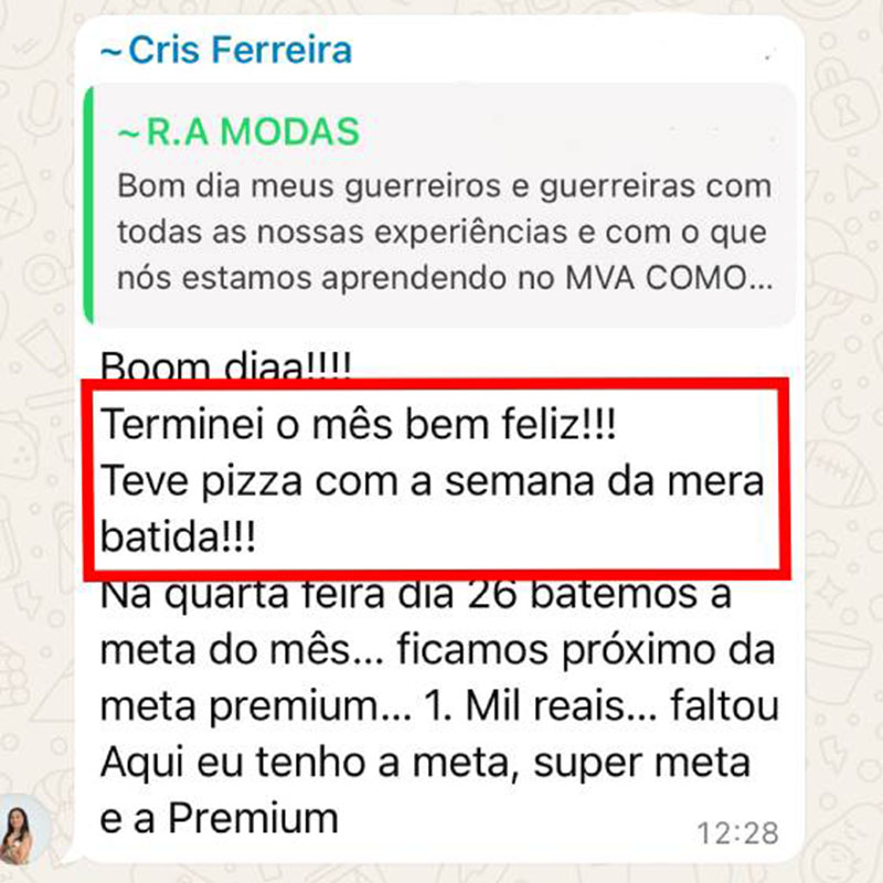 Print de WhatsApp: lojista comemorando o resultado