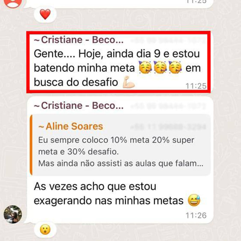 Print de WhatsApp: lojista comemorando o resultado